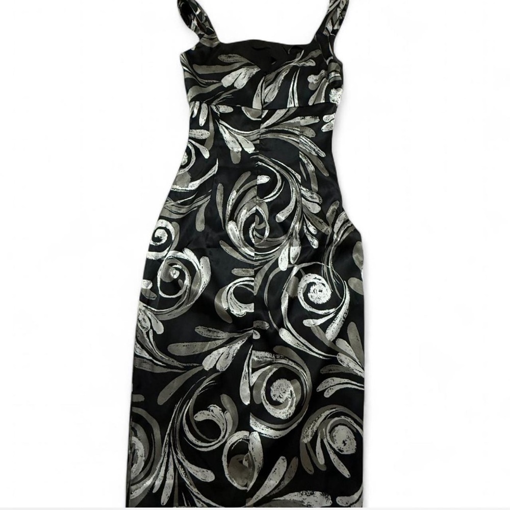 Maggy London Black and Silver Swirl Midi Dress - Picture 2 of 4